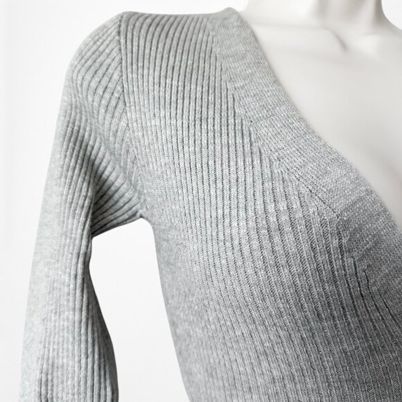 Fashion Nova Gray Ribbed Knit V-Neck Button Front Midi Bodycon Sweater Dress XS - Picture 5 of 6